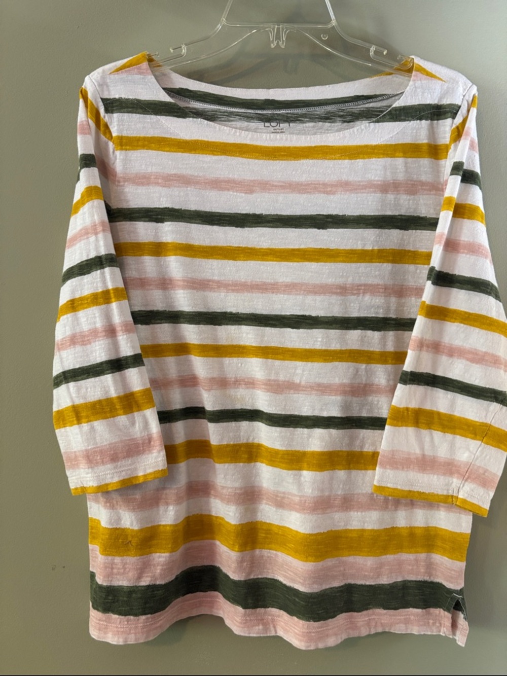 LOFT Striped Long Sleeve Boatneck Top in Pink, Mustard & Olive
